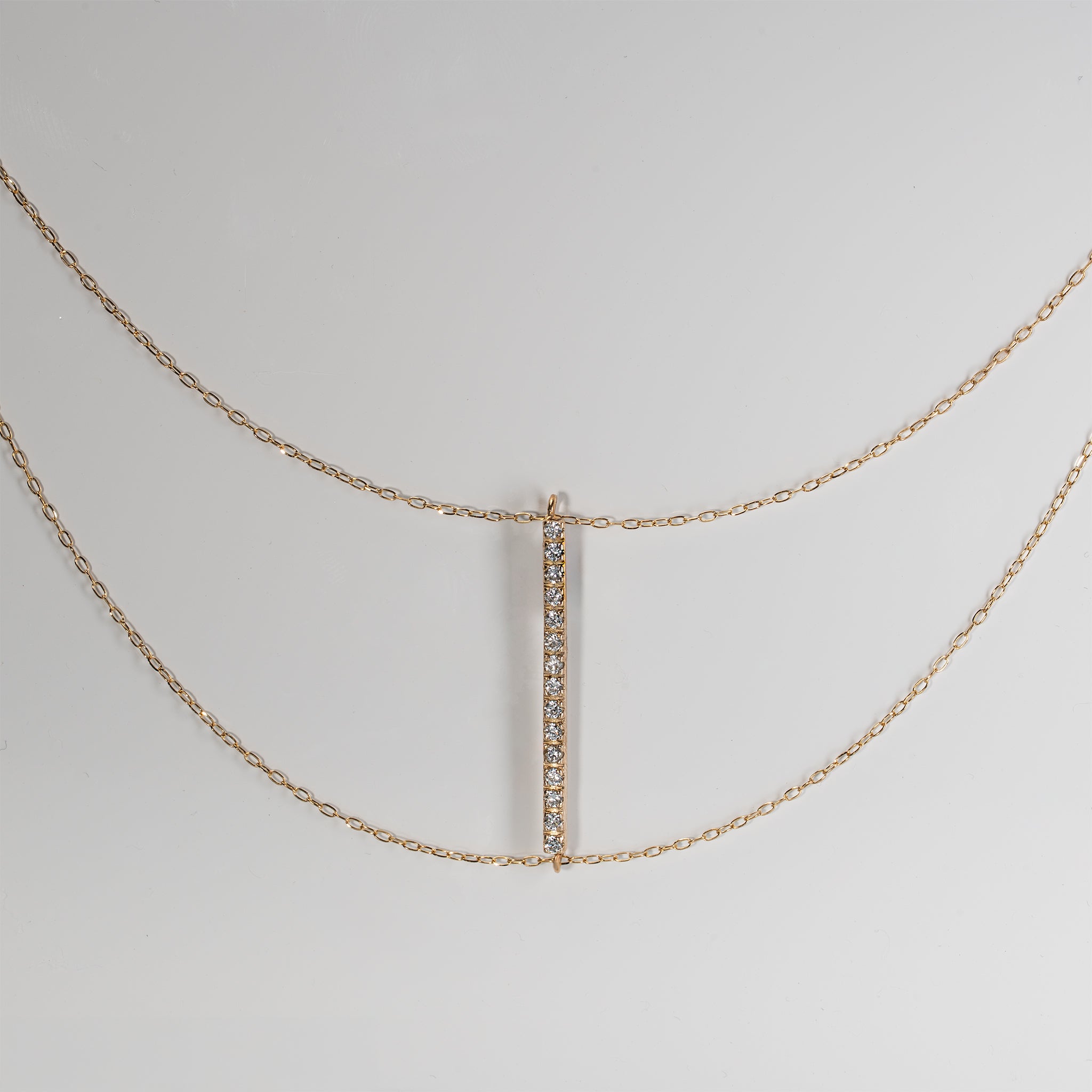 Ray Bar-2 Rail Necklace-Grace"1.5 Long - YG/WG 【DIA】